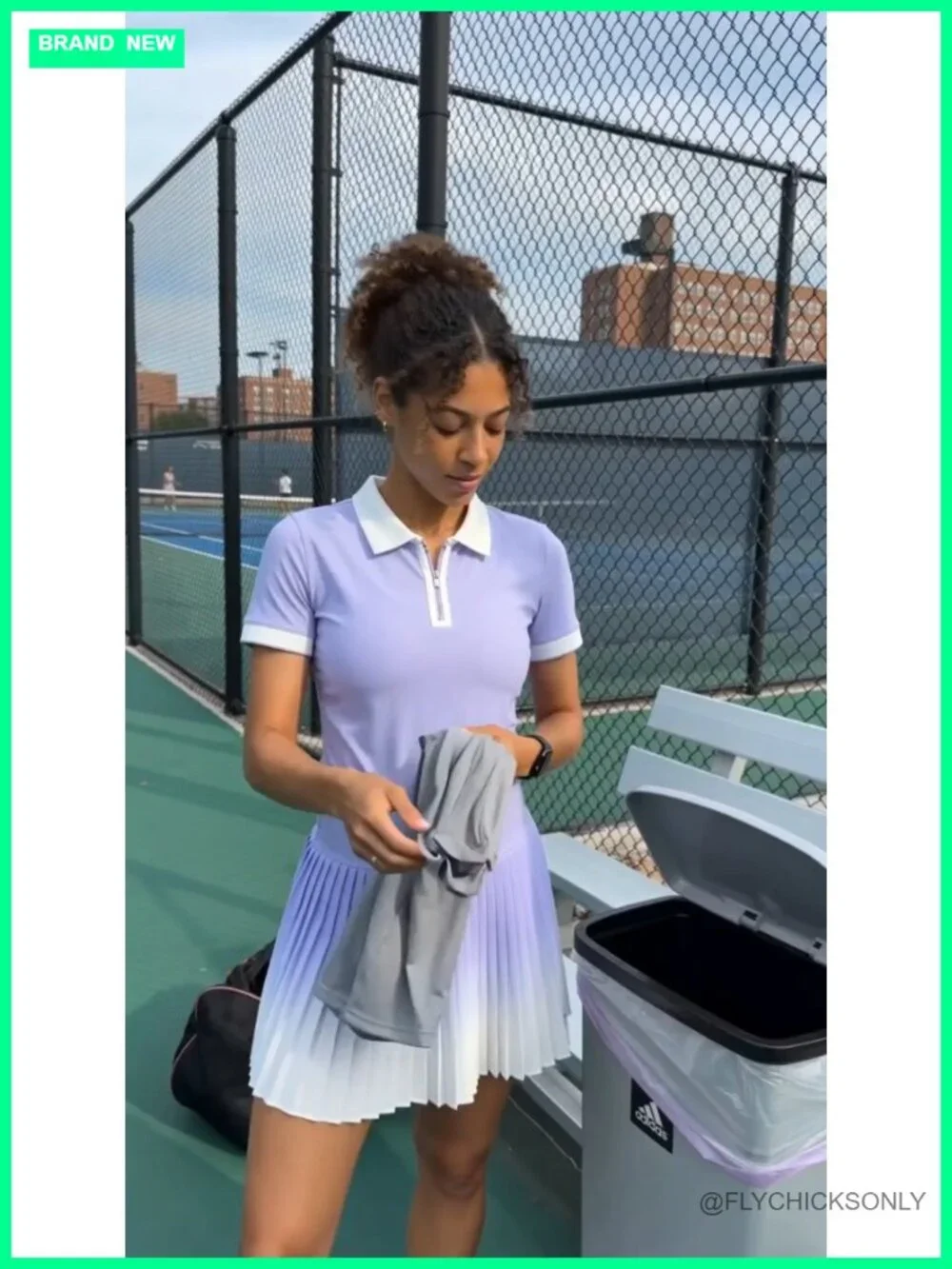 2 Piece Tennis Active Skort Set with Zipper Polo Top & Pleated Skirt